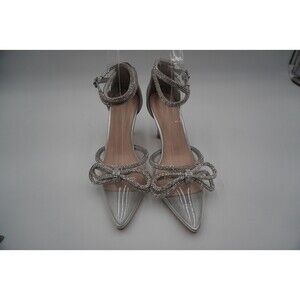 Coutgo Clear Closed Toe Pointed Rhinestone Ankle Strap Mid Heel Stiletto Size 8.